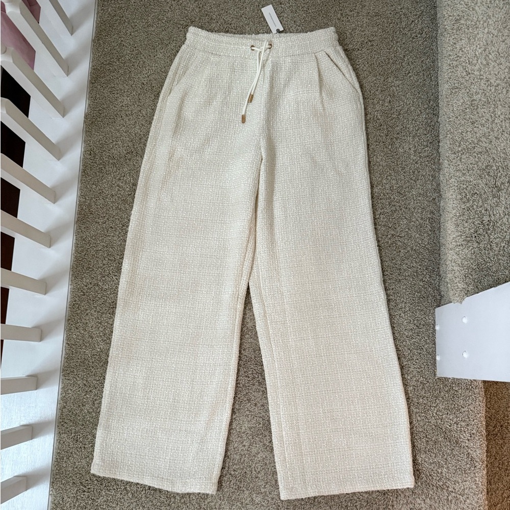 NWT Anthropologie Bishop + Young Tweed Pull On Pants Ivory Size M - Picture 2 of 4